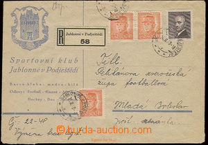 22592 - 1948 Reg letter with additional-printing Sporting club  Jabl