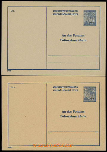 225951 - 1940 CAZ1 + CAZ1Pa, recording address card with printed stmp
