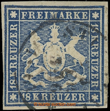 226208 - 1859 Mi.15, Coat of arms 18Kr blue CDS STUTTGART; very fine 