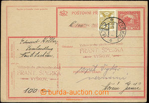 22626 - 1925 CPV2A, I. part Us order card uprated with stamp Pigeon-
