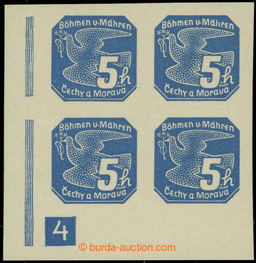 226395 - 1939 Pof.NV2, 5h blue (the first issue.), L corner blk-of-4 