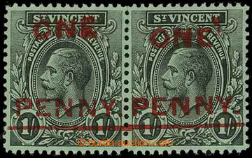 226452 - 1915 SG.121b, pair George V. 1Sh with war overprint ONE PENN