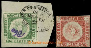 226551 - 1858 Mi.6a, 7b, Sol de Mayo issue MONTEVIDEO 180Cts green on