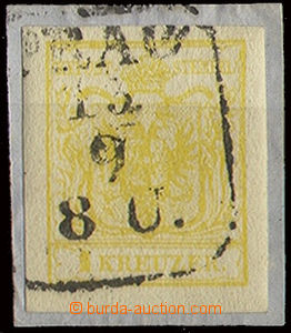 22658 - 1854 I.emise 1Kr, Mi.1Y , stroj. papír typ III, rámečkov