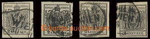 22664 - 1854 issue I, comp. 4 pcs of stamp. 2 Kreuzer, Mi.2Y, machin