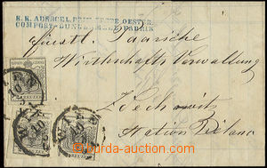 22665 - 1856 skládaný dopis vyfr. zn. I.emise 3x 2Kr, Mi.2Y, stroj