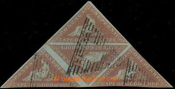 226707 - 1853 SG.1, Allegory 1P pale brick red, blued paper, block of