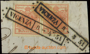 22677 - 1850 I.emise 2x 3Kr, ruční papír typ Ia, použité v Lomb