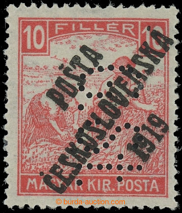 226846 -  Pof.99p, White numeral(s) 10f red, IV. type , with perfin G