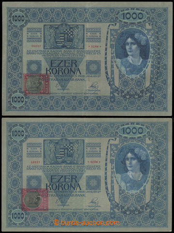 227052 - 1919 Ba.6, 1000 Koruna 1902 with printed revenue, 2 pcs of, 