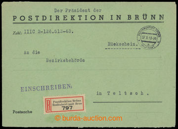 227059 - 1943 POSTDIREKTION BRÜNN/ 27.X.43/ HILFSAMT/a/  DR na služ