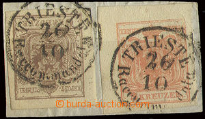 22732 - 1850 issue I 3 + 6 Kreuzer, 3 Kreuzer stamp. UL corner piece