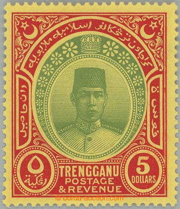227335 - 1938 SG.44, Suleiman $5 zelená / červená; hledaný vysok�