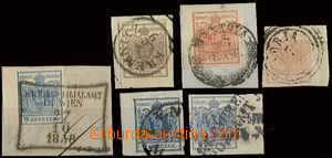 22734 - 1858 issue I, comp. 6 pcs of stamp. and cut-squares with she