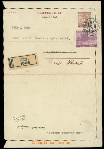 227514 - 1941 CLZ2, letter-card Linden Leaves 1,20 Koruna sent as Reg