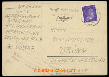 227515 - 1944 KT BIRKENAU  lístek zaslaný od vězně do Protektorá