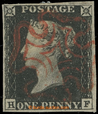 227554 - 1840 SG.2, Penny Black black, plate 4, letters H-F, almost c