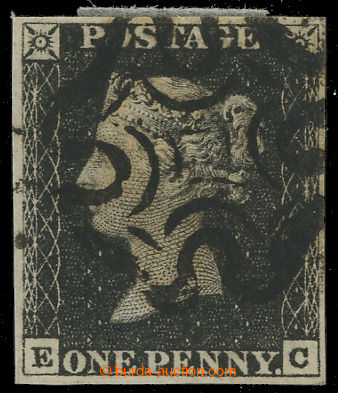 227555 - 1840 SG.2, Penny Black černá, TD 1b, písmena E-C, témě