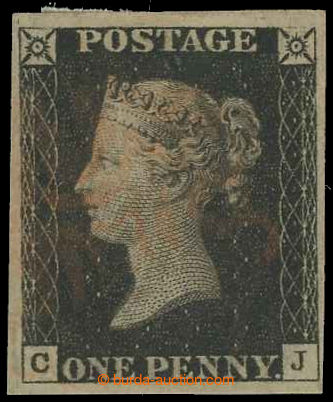 227557 - 1840 SG.2, Penny Black black, plate 1b, letters C-J, cancel.