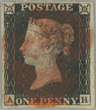 227558 - 1840 SG.2, PENNY BLACK black, plate 1b, letters A-H, cancel.