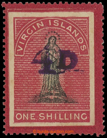 227653 - 1888 SG.42, 1Sh red with hand-made overprint 4D; very fine p