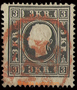 22766 - 1858 II.emise 3Kr, Mi.11 typ I s červeným razítkem.