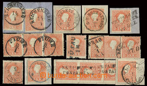 22768 - 1858 comp. 7 pcs of cut-squares and 8 pcs of stamp. 5 Kreuze
