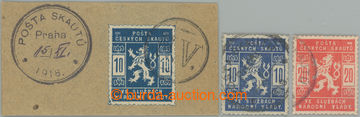 227908 - 1918 Pof.SK1-2, 10h blue on cut-square with cancel. NV and r