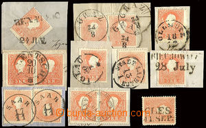 22794 - 1859 comp. 9 pcs of cut-squares and 1 stamp. 5 Kreuzer, Mi.1