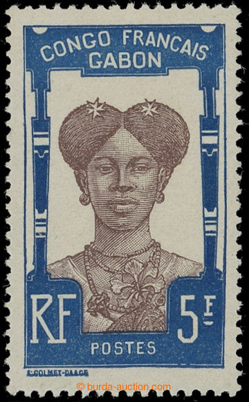 227985 - 1910 Mi.48, Motives CONGO FRANCAIS GABON 5Fr blue; superb hi