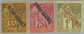 228025 - 1892 Mi.22-24, Alegorie 35C, 75C a 1Fr s přetiskem DIEGO SU