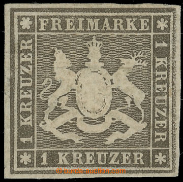 228209 - 1857 Mi.6c, Coat of arms 1 Kr sepia graustichig, Seidenfaden