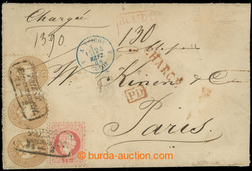 228229 - 1867 Reg letter from Trieste to Paris with mixed franking 3x