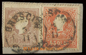 22823 - 1858 LOMBARDY-VENETO  issue II 2 multicolor franking 5 + 10 