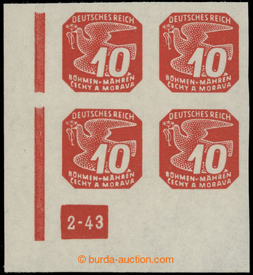 228244 - 1943 Pof.NV14, II. vydání 10h červená, levý dolní roho
