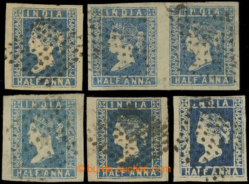 228250 - 1854 SG.2-5, Victoria ½A blue, pair blue, then light blue, 