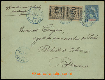 228309 - 1894 postal stationery cover Allegory 15c to Bordeaux, uprat
