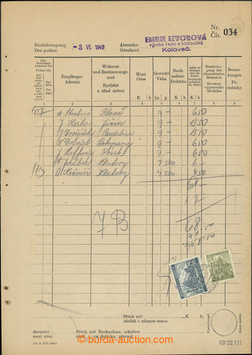 228417 - 1942 Soupis převzatých zásilek na tiskopisu 111A(III-1941