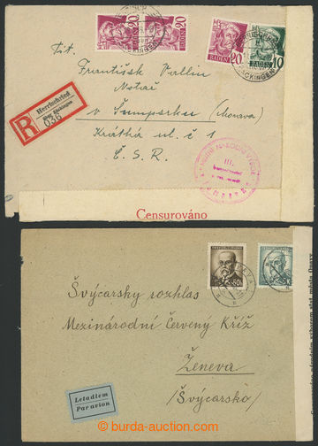 228515 - 1946-1949 sestava 2 dopisů s cenzurními páskami: Let-dopi