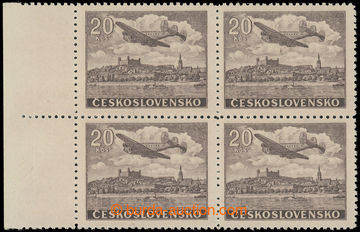 228603 - 1946 Pof.L22N, NEVYDANÁ 20Kčs hnědá, 4-blok s levým okr