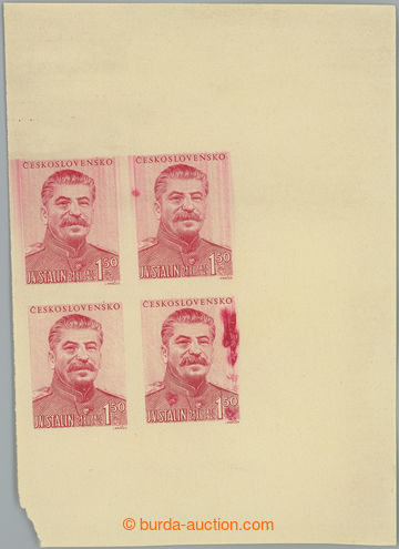 228620 - 1949 PLATE PROOF  Pof.531, Stalin 1,50Kčs, block of four co