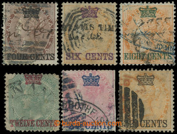 228718 - 1867 SG.4-9, Indian Victoria with overprints 4C-32C and crow