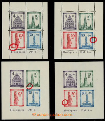 228763 - 1949 BADEN / Mi.Bl.1AI, 1AIV, 1BIV, 1BVI, 4 aršíky Wiedera