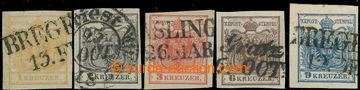 228766 - 1850 Ferch.1-5, Coat of arms 1Kr-9Kr, all on hand-made paper