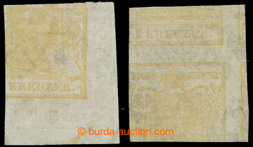 228768 - 1850 Ferch.1HIb, 2x Coat of arms 1 Kr Ib on hand-made paper,