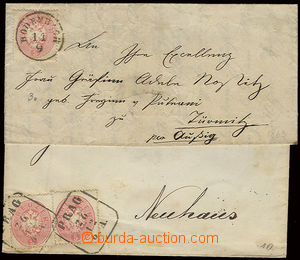 22883 - 1863 2ks skládaných dopisů vyfr. zn. IV.emise 5Kr, Mi.26.
