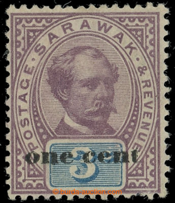 228873 - 1892 SG.23a, overprint Brooke 1C/3C with plate variety - no 
