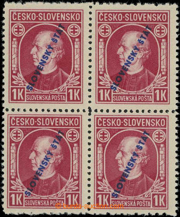 229150 - 1939 Sy.24C, Hlinka 1 Koruna red with overprint, block of fo