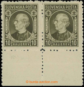 229151 - 1939 Sy.26B, Hlinka 10h olive, pair with lower margin with l