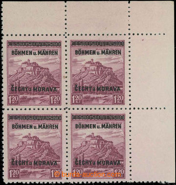 229257 - 1939 Pof.11PH, Mukachevo 1.20CZK violet, UR corner blk-of-4,